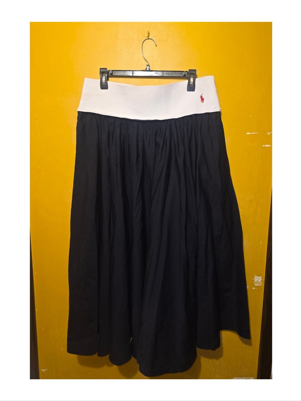 Ralph Lauren Navy Maxi Skirt with White Ribbed Waistband and Pony Logo